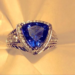 Trillion cut man-made Sapphire Ring set in Sterling